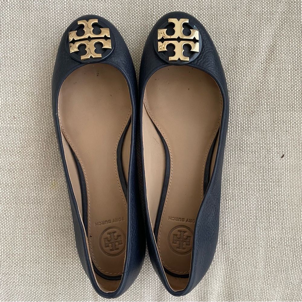Tory Burch.  Navy leather flats, size 7